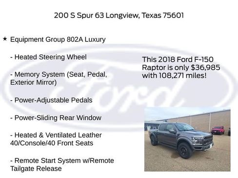 Used 2018 Ford F150 Raptor w/ Equipment Group 802A Luxury image 20