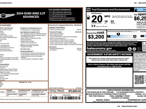 Certified 2024 Genesis GV80 3.5T Advanced w/ Advanced Package AWD/4WD image 3
