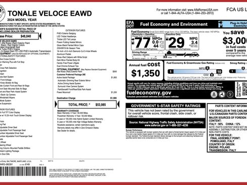 Used 2024 Alfa Romeo Tonale Veloce w/ Active Assist Package AWD/4WD image 2