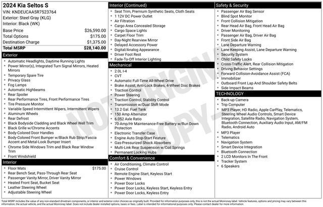 Certified 2024 Kia Seltos S AWD/4WD image 34