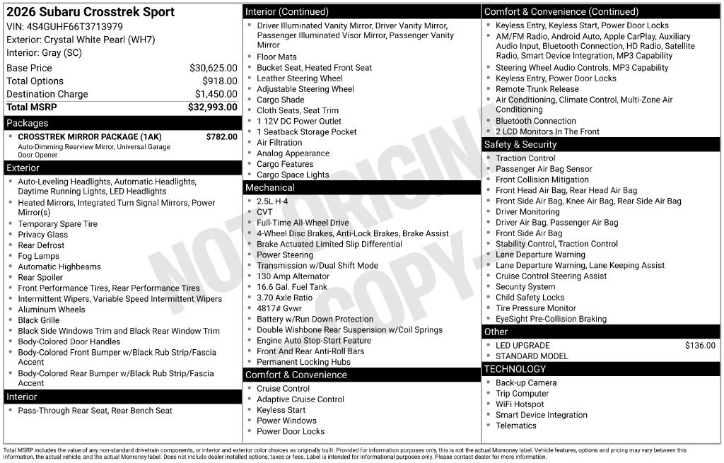 Certified 2026 Subaru Crosstrek 2.5i Sport w/ Crosstrek Mirror Package AWD/4WD image 4