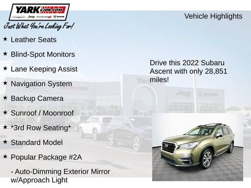 Used 2022 Subaru Ascent Touring w/ Popular Package #2A AWD/4WD image 7