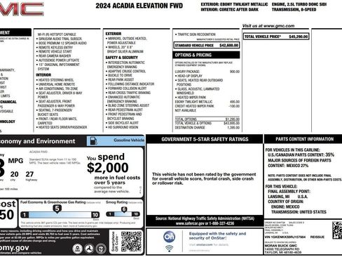 Used 2024 GMC Acadia Elevation w/ Luxury Package FWD image 2