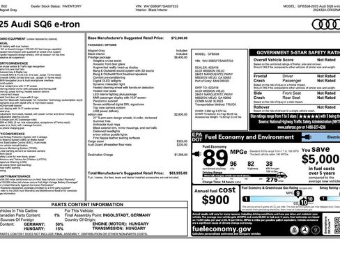 Certified 2025 Audi SQ6 e-tron Prestige w/ Black Edition One AWD/4WD image 3