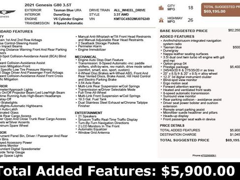 Used 2021 Genesis G80 3.5T w/ Prestige Package image 3