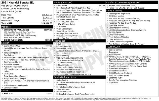 Used 2021 Hyundai Sonata SEL w/ Convenience Package FWD image 3