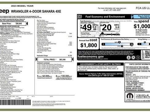 Used 2023 Jeep Wrangler Sahara 4xe w/ Cold Weather Group image 3