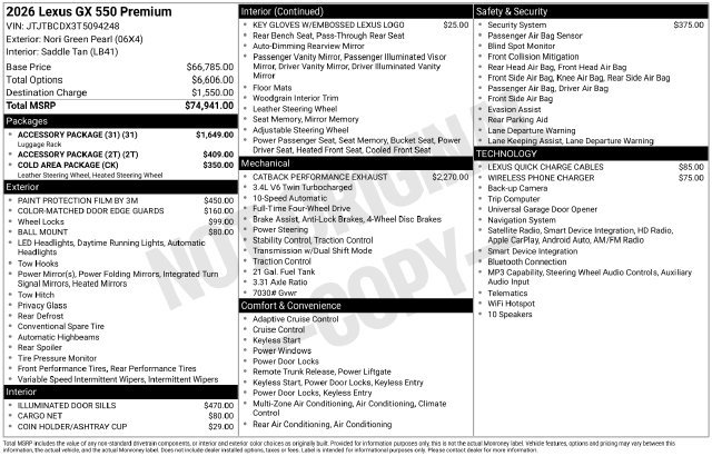 Used 2026 Lexus GX 550 w/ Accessory Package (31) AWD/4WD image 32