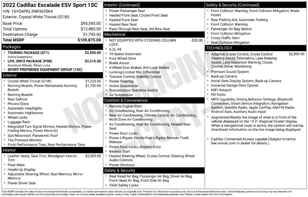 Used 2022 Cadillac Escalade ESV Sport w/ Touring Package AWD/4WD image 6