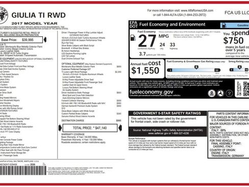 Used 2017 Alfa Romeo Giulia Ti w/ TI Lusso Light Wood Package RWD image 3