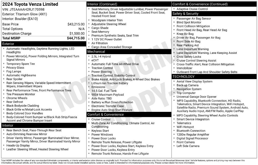 Used 2024 Toyota Venza Limited AWD/4WD image 2