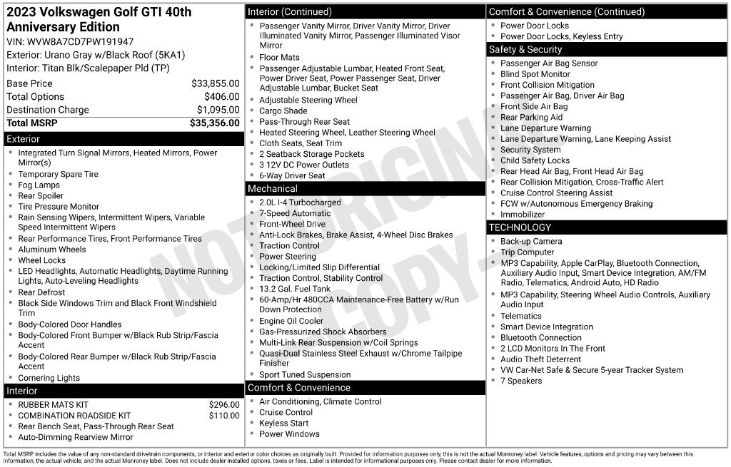 Used 2023 Volkswagen GTI 40th Anniversary Edition FWD image 23