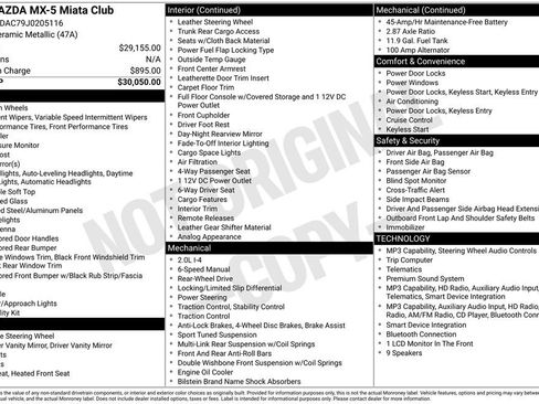 Used 2018 MAZDA MX-5 Miata Club RWD image 1