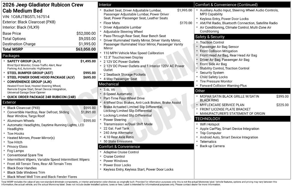 New 2026 Jeep Gladiator Rubicon w/ Safety Group AWD/4WD image 4