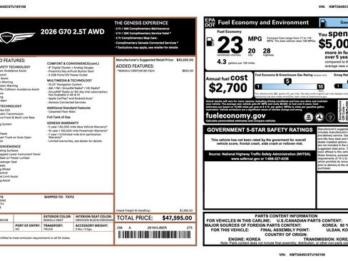 Certified 2026 Genesis G70 2.5T AWD/4WD image 3
