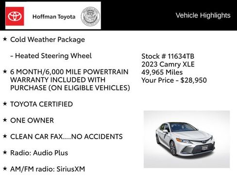 Used 2023 Toyota Camry XLE w/ Cold Weather Package AWD/4WD image 9
