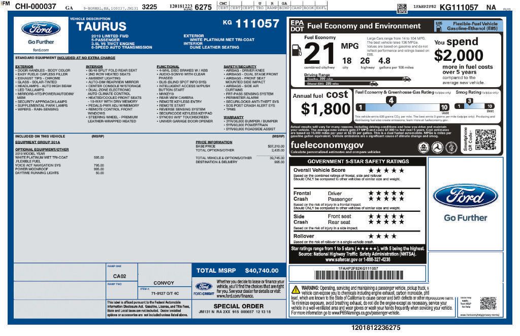 Used 2019 Ford Taurus Limited FWD image 2