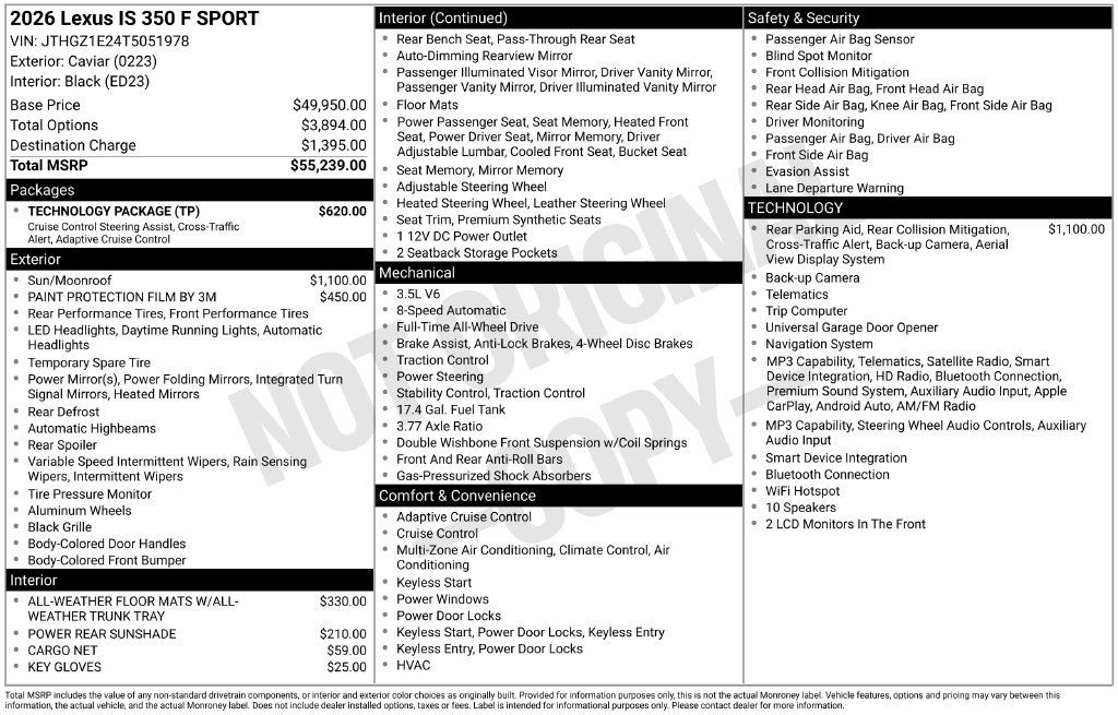 New 2026 Lexus IS 350 F Sport w/ Technology Package AWD/4WD image 4