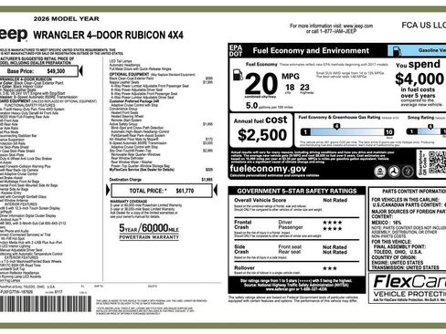 New 2026 Jeep Wrangler Unlimited Rubicon w/ Safety Group AWD/4WD image 2