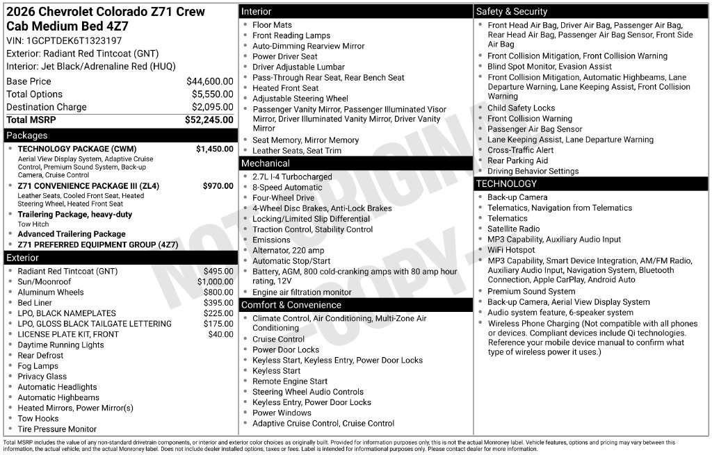 New 2026 Chevrolet Colorado Z71 w/ Technology Package AWD/4WD image 4