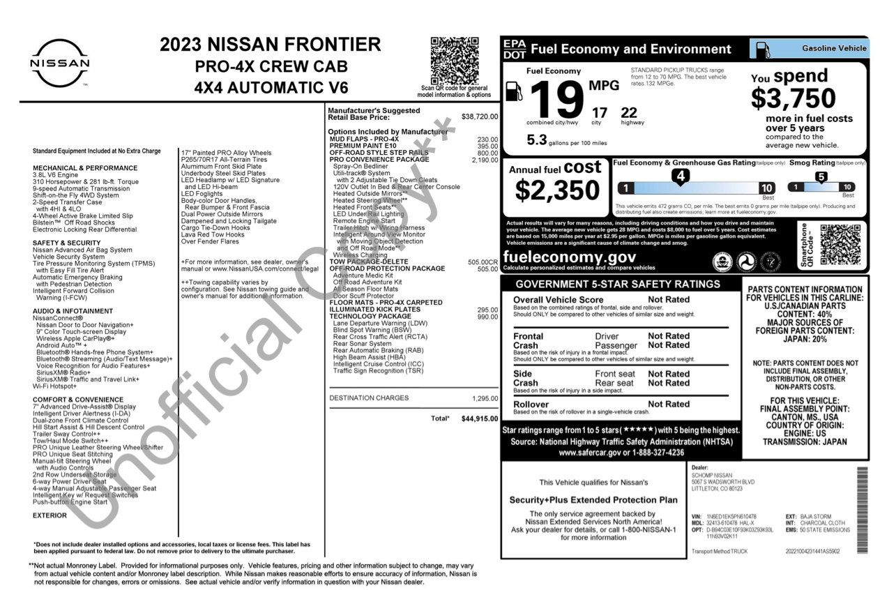 Used 2023 Nissan Frontier PRO-4X w/ Pro Convenience Package AWD/4WD image 2