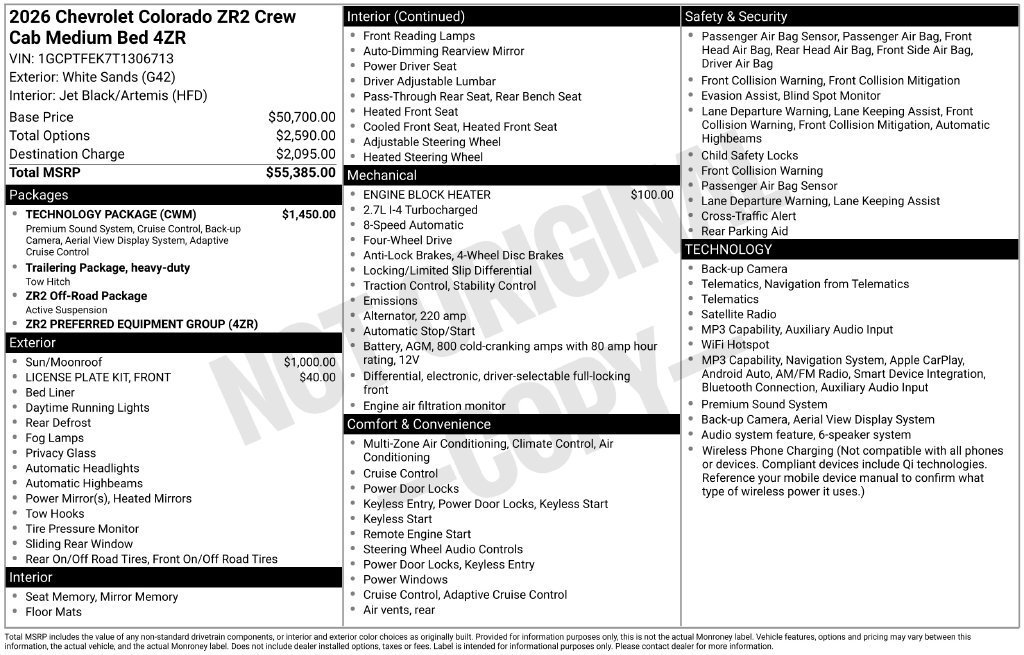New 2026 Chevrolet Colorado ZR2 w/ Technology Package AWD/4WD image 5