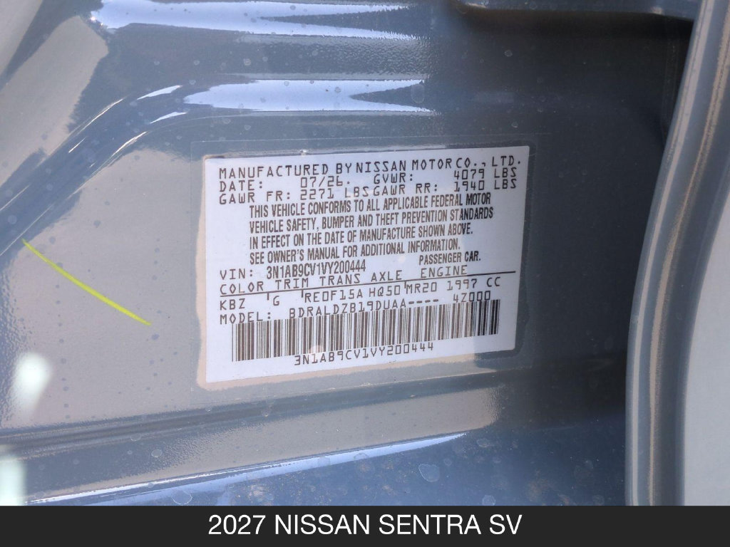 New 2027 Nissan Sentra SV w/ Floor Mat Package FWD image 24