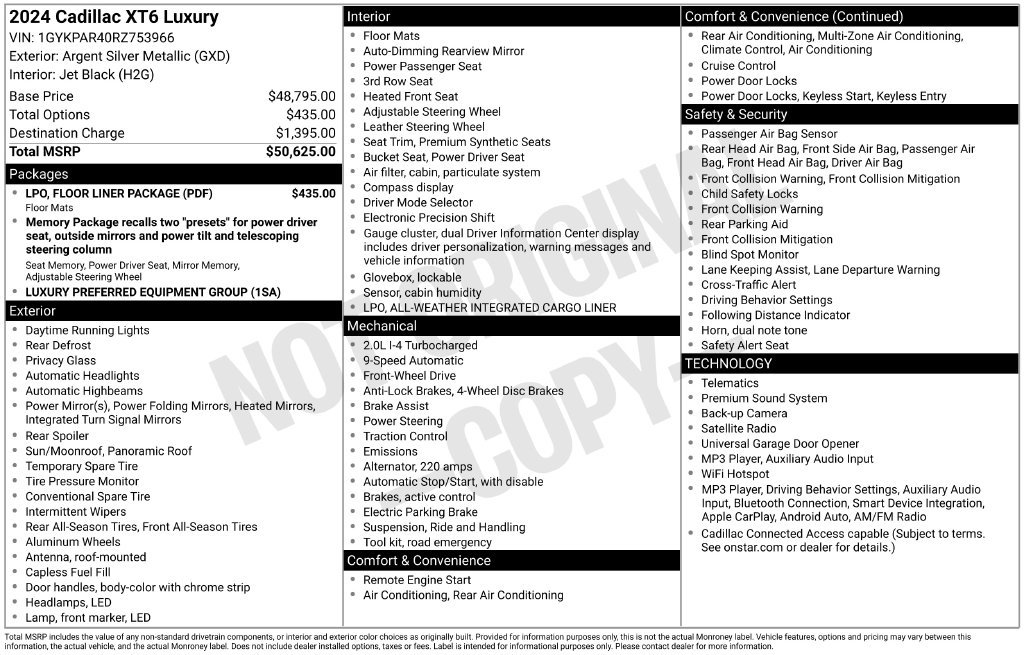 Certified 2024 Cadillac XT6 Luxury w/ LPO, Floor Liner Package FWD image 22