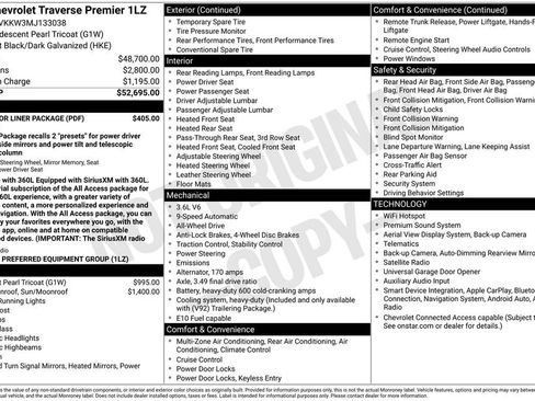 Used 2021 Chevrolet Traverse Premier w/ LPO, Floor Liner Package AWD/4WD image 40