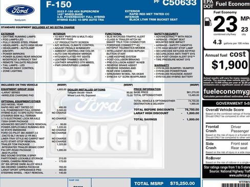 Used 2023 Ford F150 Lariat w/ Equipment Group 502A High AWD/4WD image 2