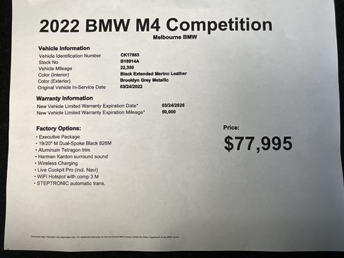 Used 2022 BMW M4 Competition w/ Executive Package RWD image 32