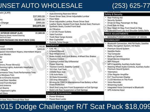 Used 2015 Dodge Challenger R/T Scat Pack w/ Leather Interior Group RWD image 46