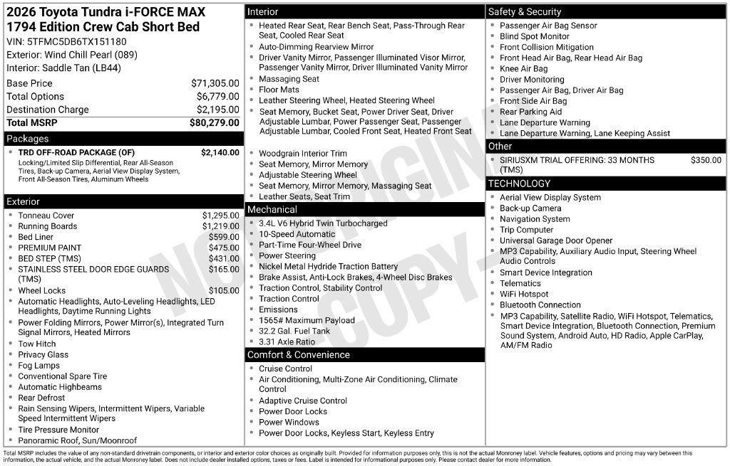 New 2026 Toyota Tundra 1794 Edition w/ TRD Off-Road Package AWD/4WD image 25