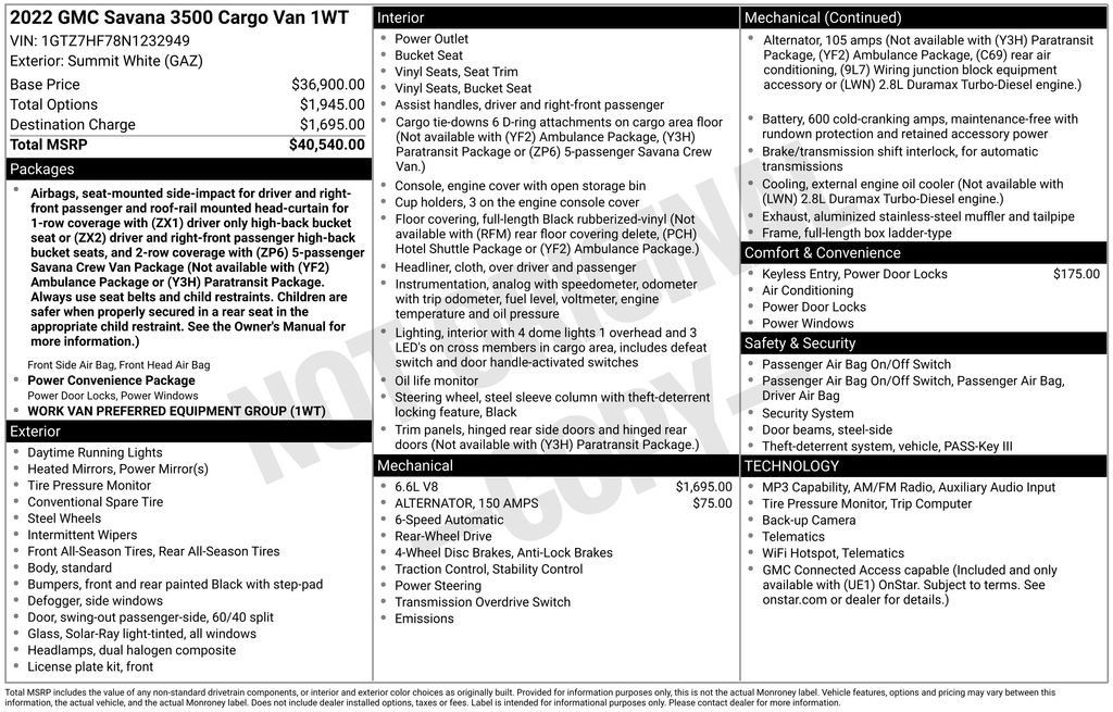 Used 2022 GMC Savana 3500 Extended RWD image 4