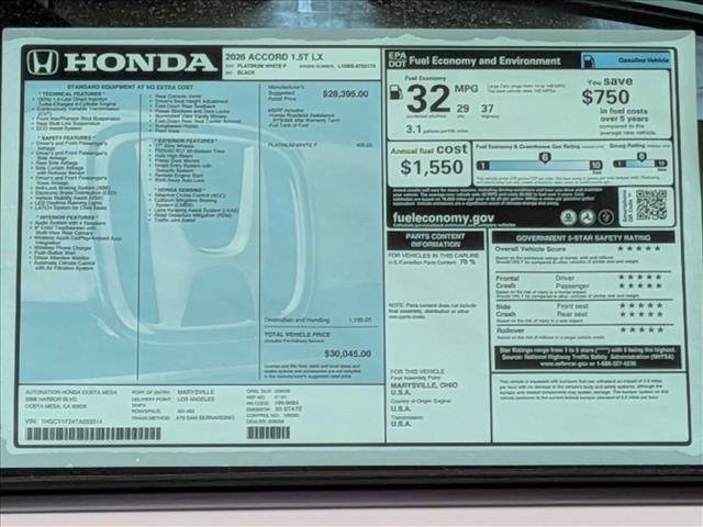 New 2026 Honda Accord LX image 17