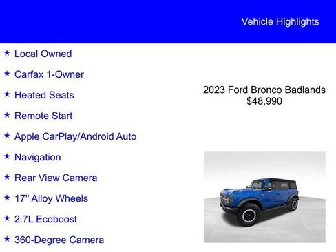 Certified 2023 Ford Bronco Badlands w/ Sasquatch Package image 2