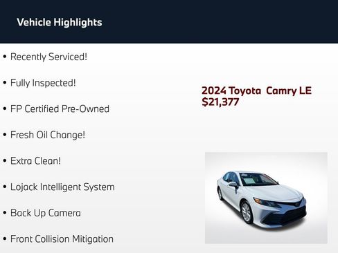 Used 2024 Toyota Camry LE FWD image 2