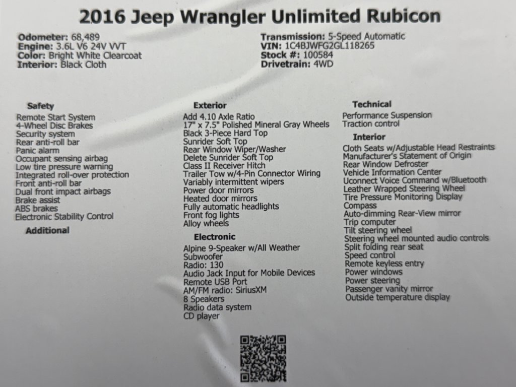 Used 2016 Jeep Wrangler Unlimited Rubicon w/ Connectivity Group AWD/4WD image 49