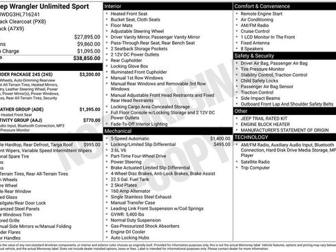 Used 2017 Jeep Wrangler Unlimited Sport w/ Quick Order Package 24S AWD/4WD image 6