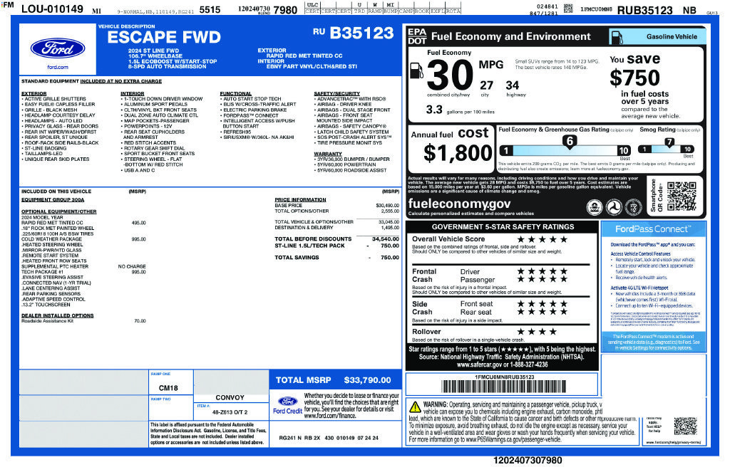 Certified 2024 Ford Escape ST-Line w/ Tech Pack #1 FWD image 26