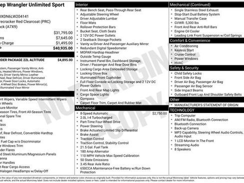 Used 2020 Jeep Wrangler Unlimited Sport AWD/4WD image 40