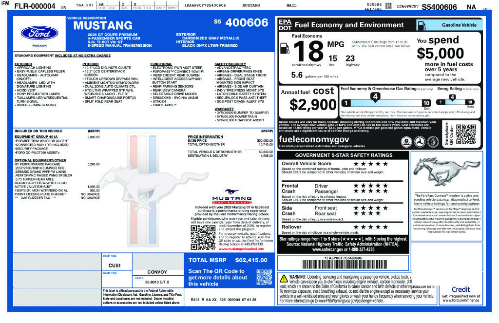 New 2025 Ford Mustang GT Premium w/ GT Performance Package RWD image 40