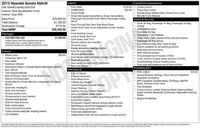 Used 2012 Hyundai Sonata Hybrid w/ Leather Pkg FWD image 8