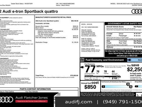 Used 2022 Audi e-tron Premium w/ Convenience Plus Package image 2