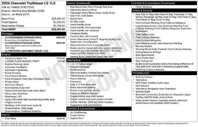 New 2026 Chevrolet TrailBlazer LS w/ LS Convenience Package AWD/4WD image 3
