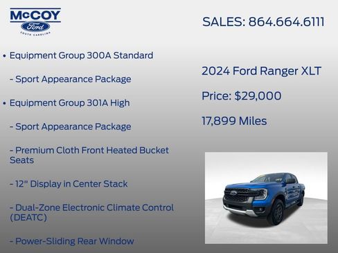 Used 2024 Ford Ranger XLT w/ Equipment Group 301A High image 6