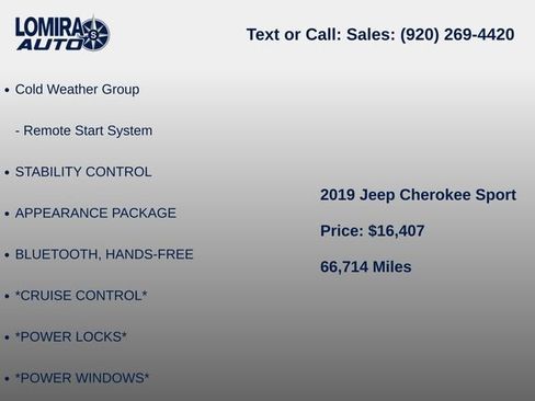Used 2019 Jeep Cherokee Sport w/ Cold Weather Group AWD/4WD image 8
