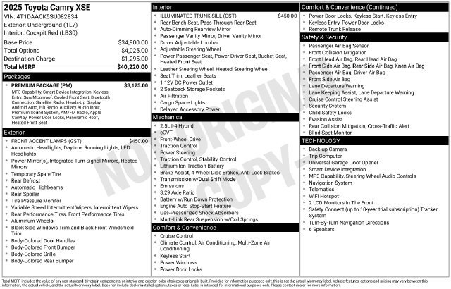 Used 2025 Toyota Camry XSE w/ Premium Package FWD image 4
