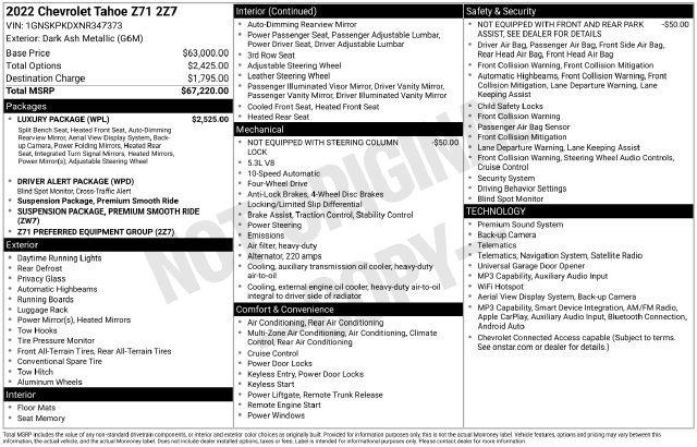 Certified 2022 Chevrolet Tahoe Z71 w/ Luxury Package AWD/4WD image 7