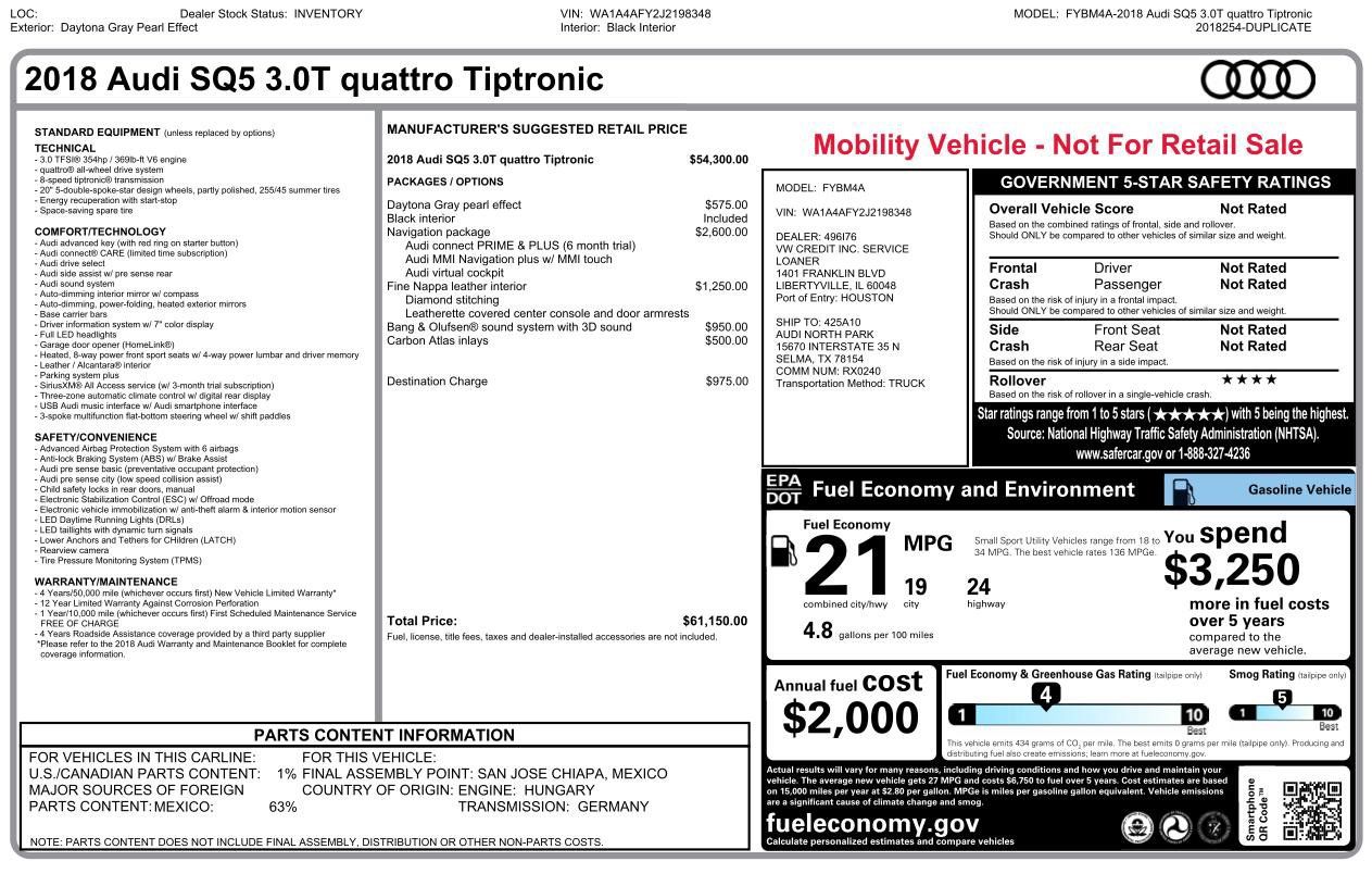 Used 2018 Audi SQ5 Premium Plus w/ Navigation Package AWD/4WD image 2